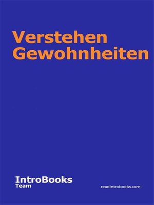 cover image of Verstehen Gewohnheiten